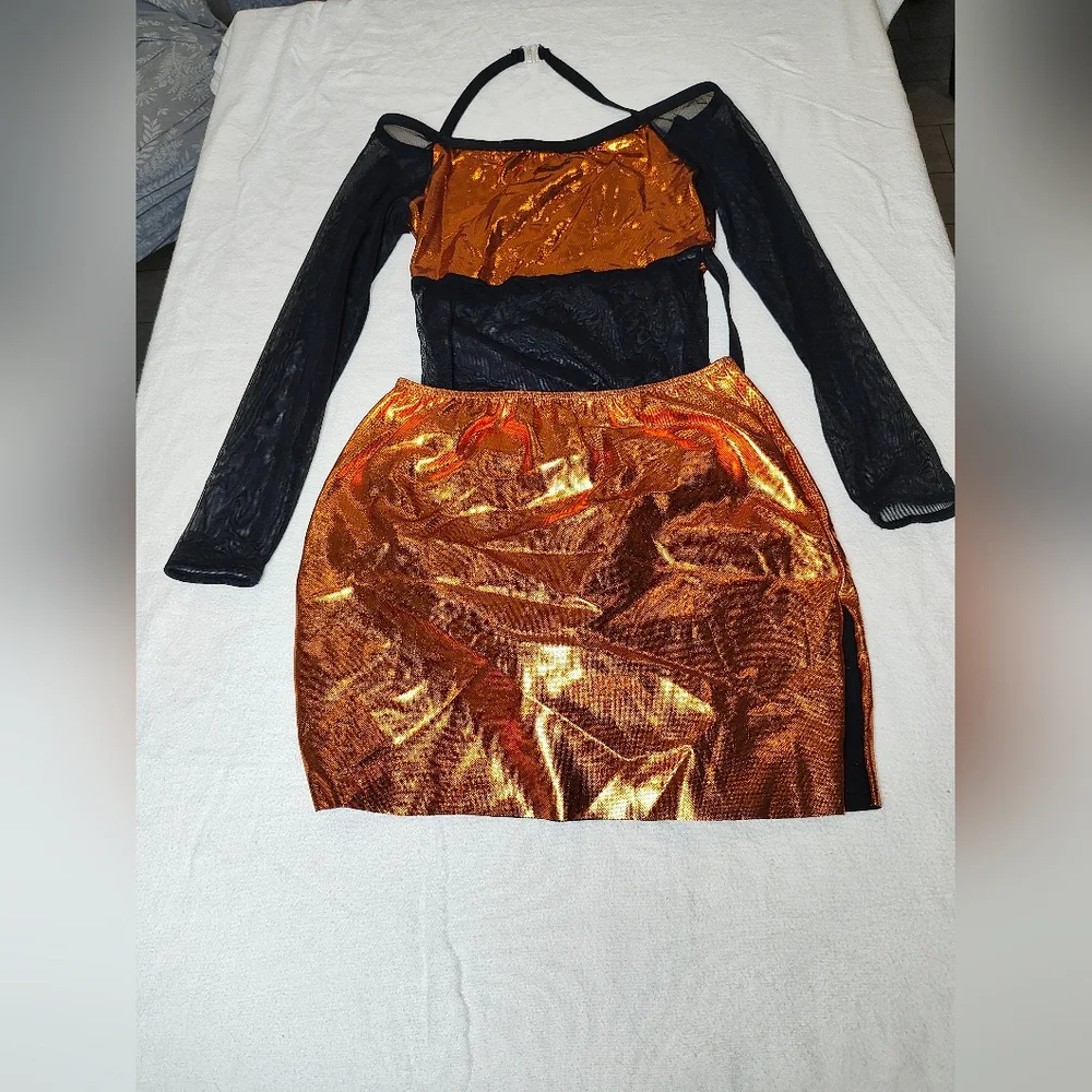 Kids' Black and Orange Shimmer Dance Costume